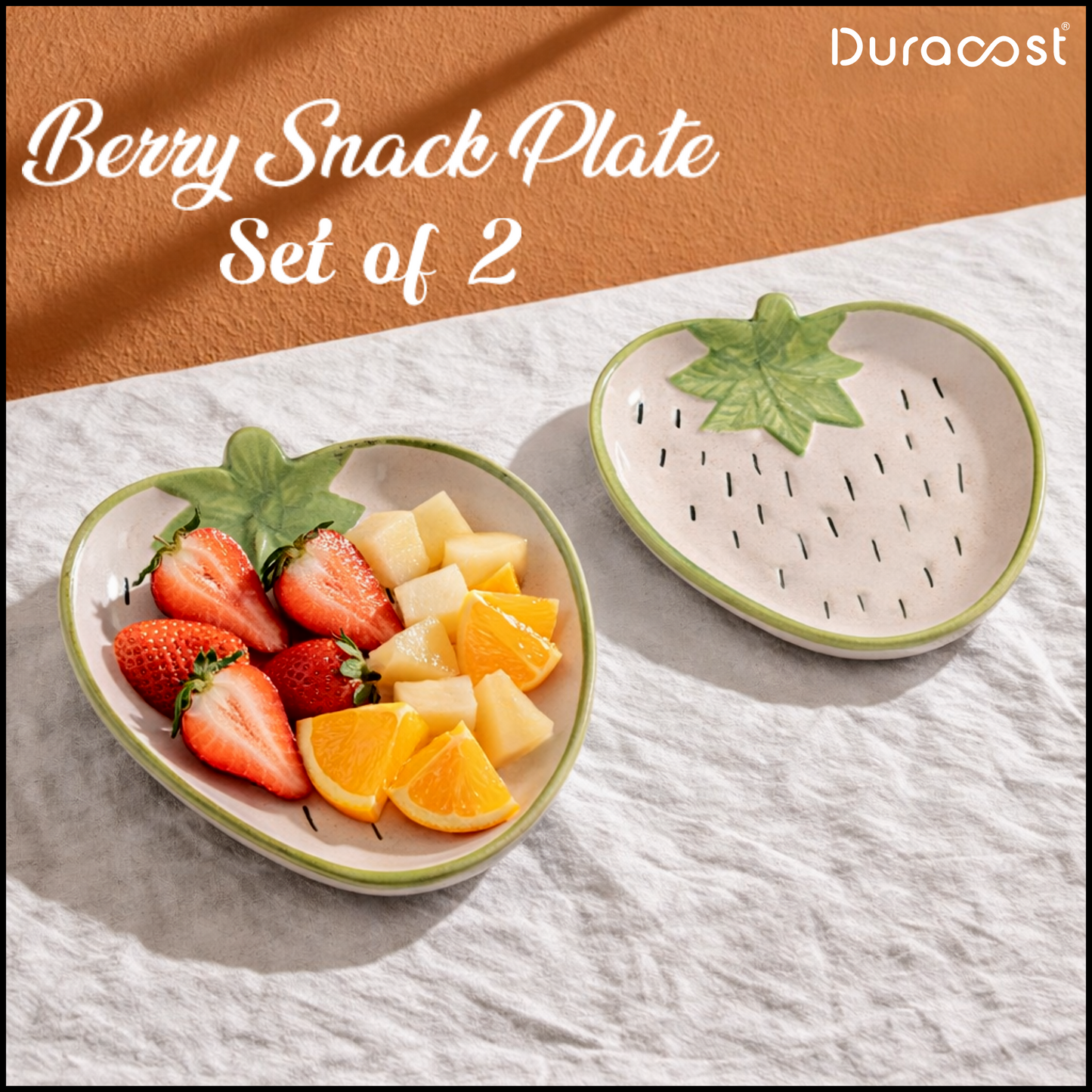 DuraCast® Berry Snack Plate | Premium Ceramic Strawberry-Shaped Serving Plate