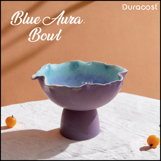 DuraCast® Blue Aura Bowl | Premium Ceramic Footed Serving Bowl for Snacks, Salads & Desserts