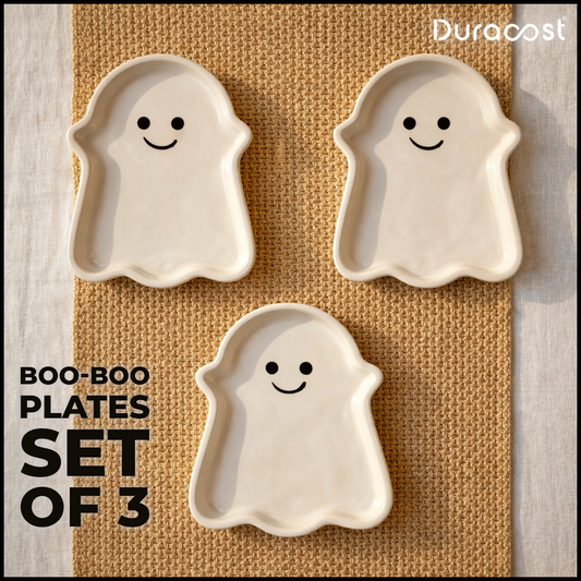 DuraCast® Boo-Boo Plates – Ghost Ceramic Snack Plates Set of 3 | Fun Serveware