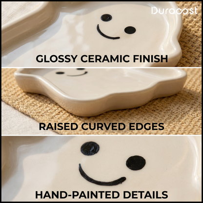 DuraCast® Boo-Boo Plates – Ghost Ceramic Snack Plates Set of 3 | Fun Serveware