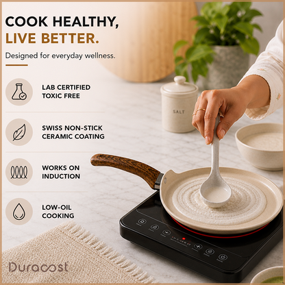 DuraCast® Ceramic Tawa – 22 cm | Tri-Lock Coating | Induction & Gas Compatible