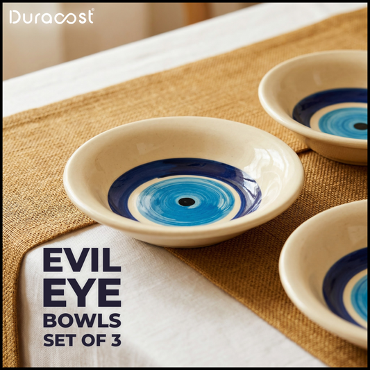 DuraCast® Evil Eye Bowls – Ceramic Serving Bowls Set of 3 | Multipurpose Bowls