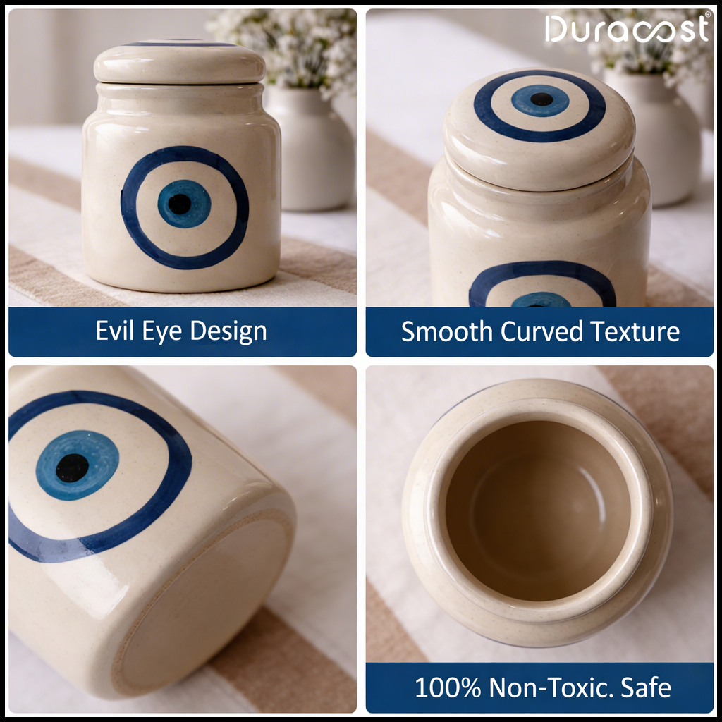 DuraCast® Evil Eye Jars – Ceramic Storage Jars Set of 2 | Designer Kitchen Containers