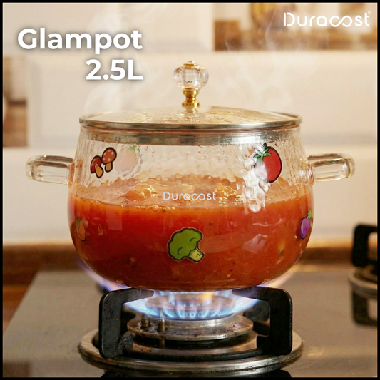 DuraCast® Glampot 2.5L High Borosilicate Glass Cooking Pot – Gas Stove Safe