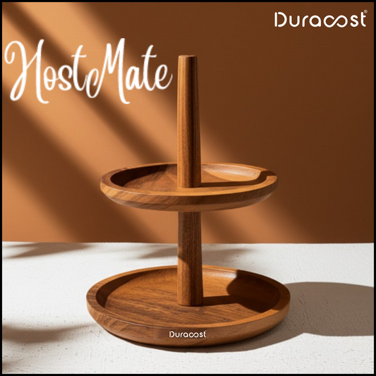 DuraCast® HostMate 2-Tier Wooden Stand – Premium Acacia Wood Dessert, Snack & Serveware Organizer | Rustic Tiered Serving Tray