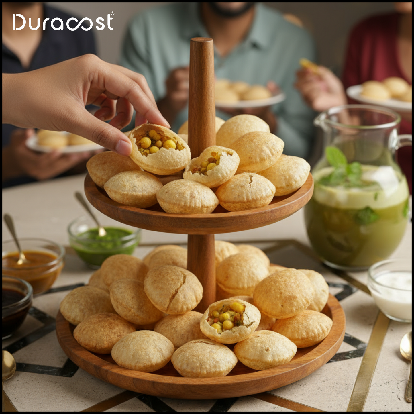 DuraCast® HostMate 2-Tier Wooden Stand – Premium Acacia Wood Dessert, Snack & Serveware Organizer | Rustic Tiered Serving Tray