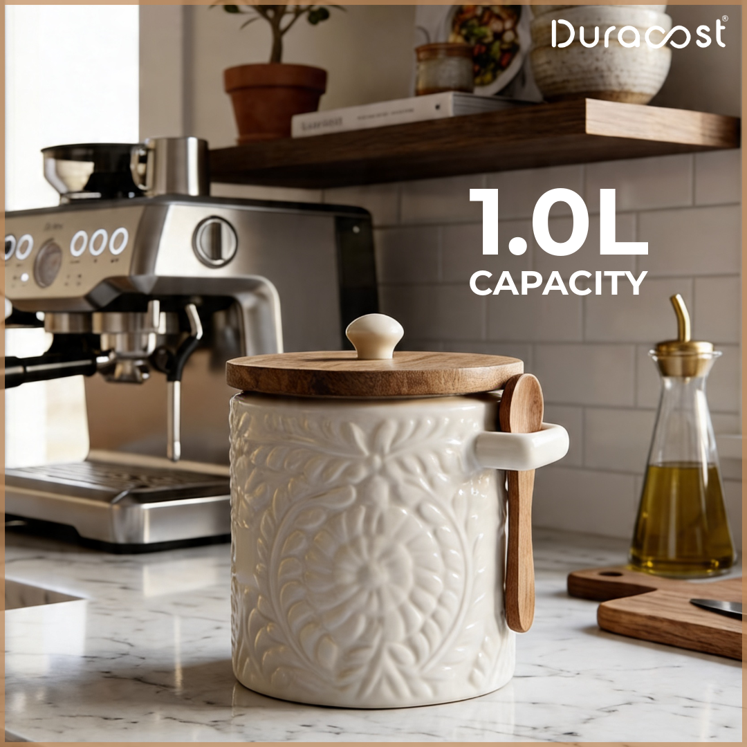 DuraCast® Ivory Jar – 1.0L Ceramic Storage Jar