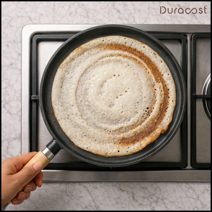 DuraCast® Cast Iron Flat Tawa 26 cm with Wooden Handle