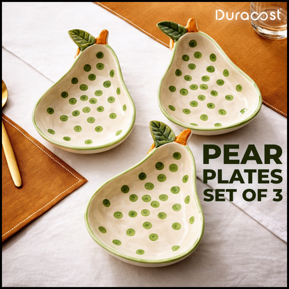 DuraCast® Pear Plates – Ceramic Snack Serving Plates Set of 3 | Designer Plates