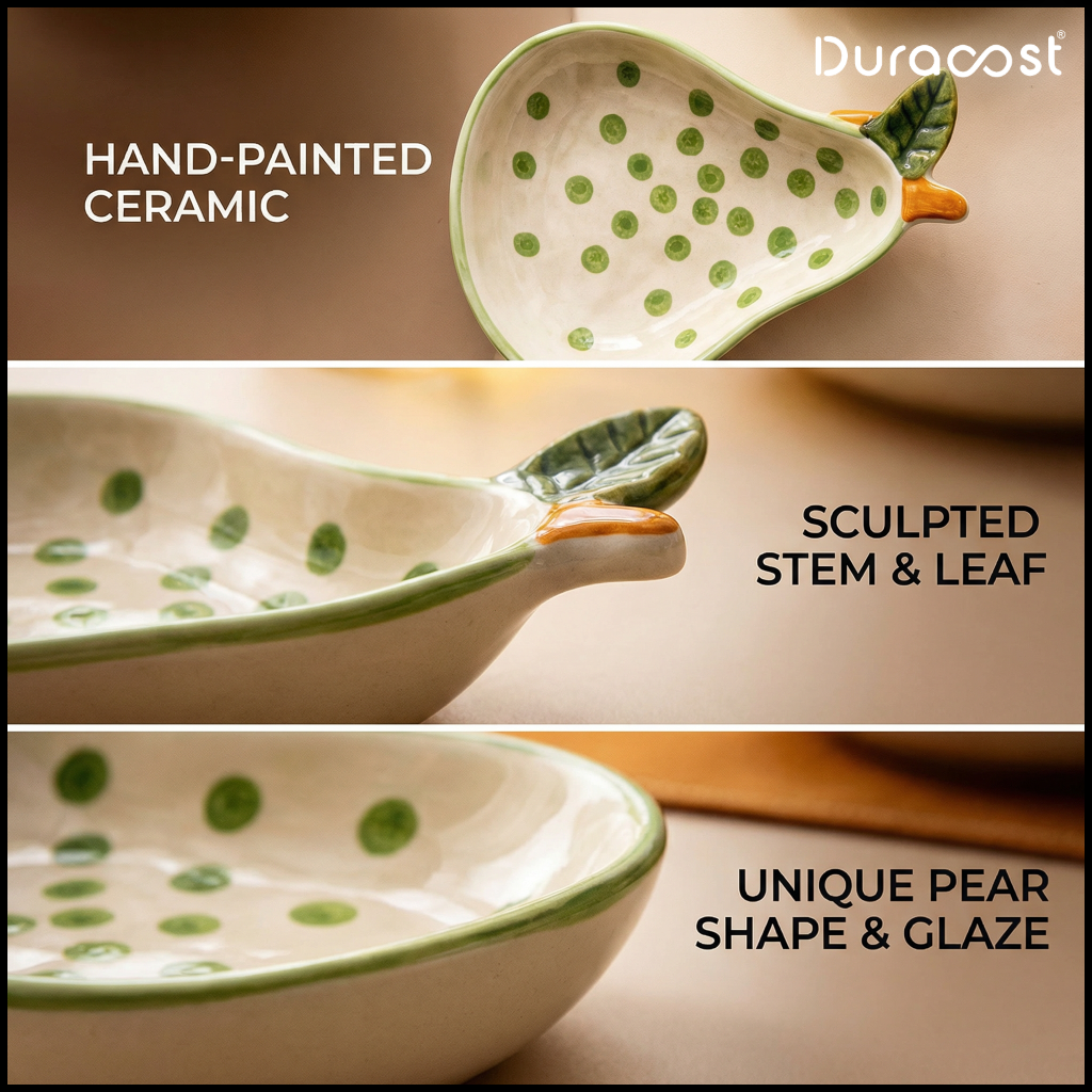 DuraCast® Pear Plates – Ceramic Snack Serving Plates Set of 3 | Designer Plates
