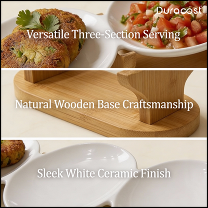 DuraCast® Pebble Platter – 3-Section Ceramic Serving Platter with Bamboo Base