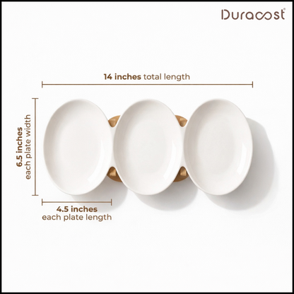 DuraCast® Pebble Platter – 3-Section Ceramic Serving Platter with Bamboo Base