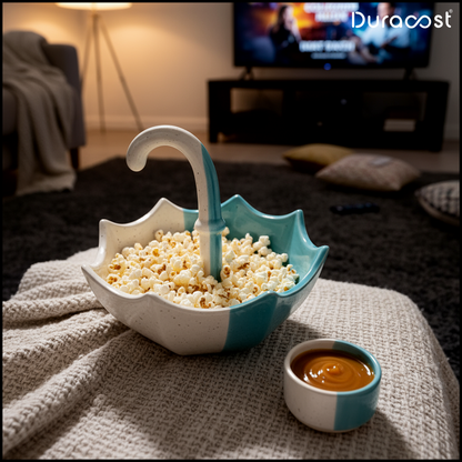 DuraCast® Rain Dine – Set of 2 Ceramic Snack Platter with Dip Bowl | Unique Umbrella Design Serveware for Nachos, Sweets & Starters