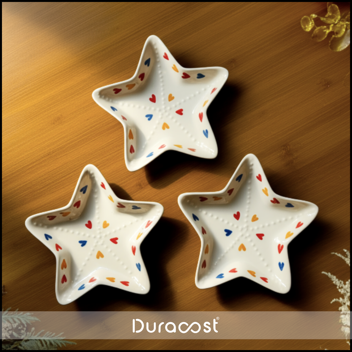 DuraCast® StarBite Ceramic Snack Plate ( Set of 2 ) - Handcrafted Star-Shaped Serving Dish with Colorful Heart Design | Multi-Purpose Snack & Dessert Plates