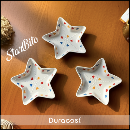 DuraCast® StarBite Ceramic Snack Plate ( Set of 2 ) - Handcrafted Star-Shaped Serving Dish with Colorful Heart Design | Multi-Purpose Snack & Dessert Plates