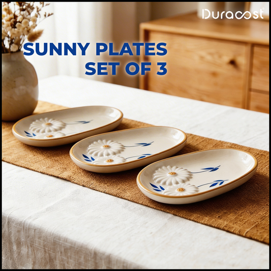 DuraCast® Sunny Plates – Handcrafted Ceramic Snack Plates Set of 3 | Designer Plates