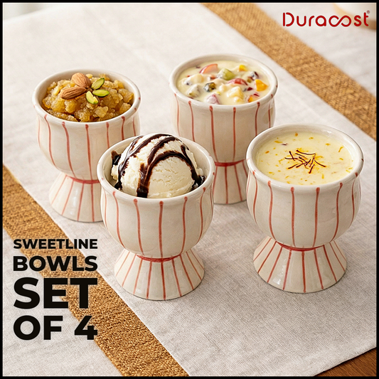 DuraCast® Sweet Lines – Ceramic Dessert Bowls Set of 4 | Premium Pedestal Sweet Bowls