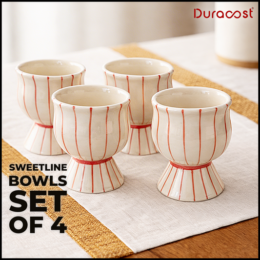 DuraCast® Sweet Lines – Ceramic Dessert Bowls Set of 4 | Premium Pedestal Sweet Bowls