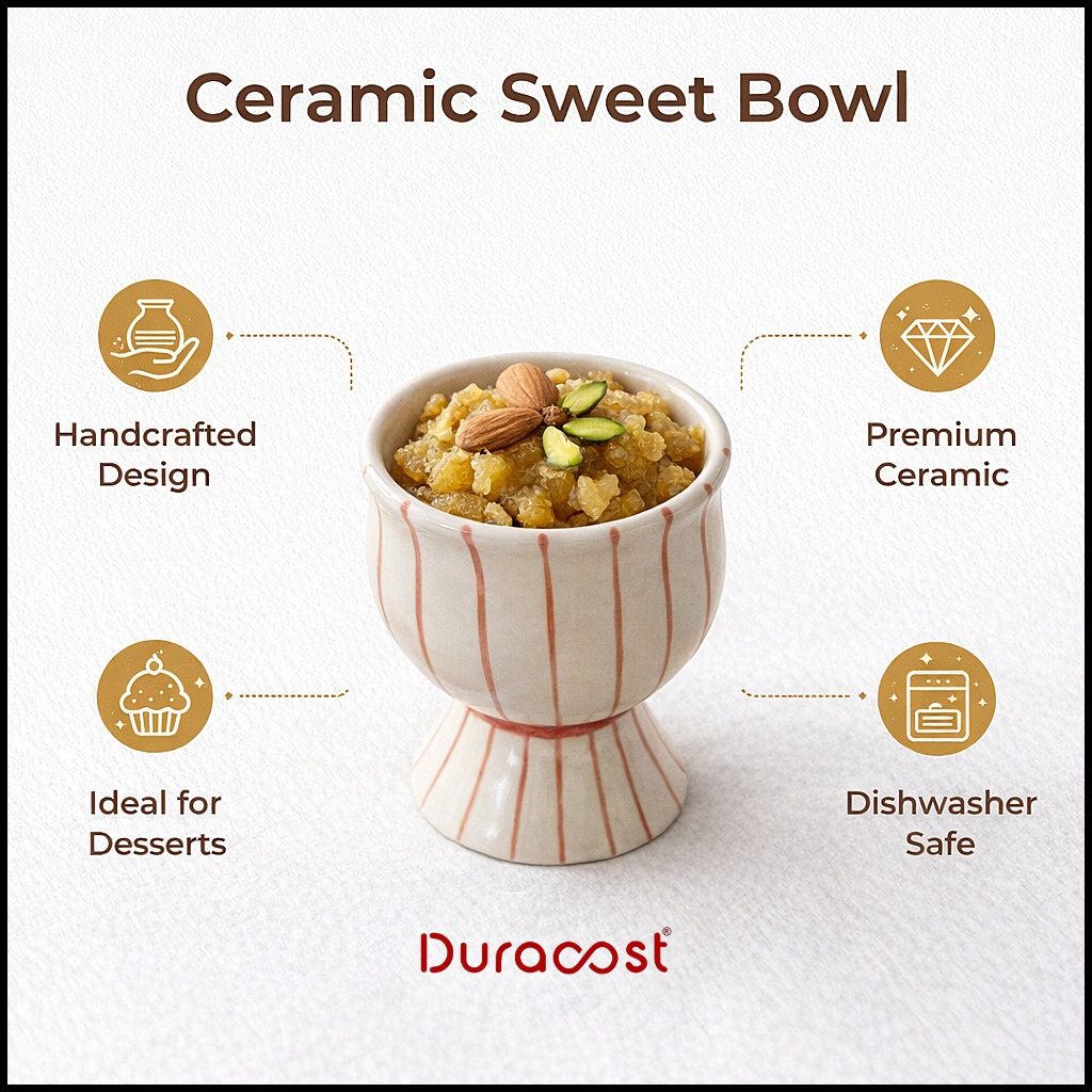 DuraCast® Sweet Lines – Ceramic Dessert Bowls Set of 4 | Premium Pedestal Sweet Bowls