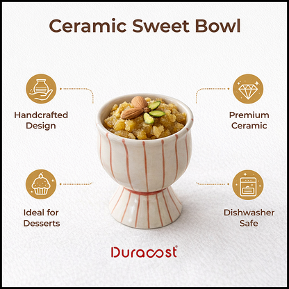 DuraCast® Sweet Lines – Ceramic Dessert Bowls Set of 4 | Premium Pedestal Sweet Bowls