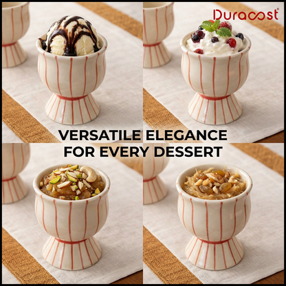 DuraCast® Sweet Lines – Ceramic Dessert Bowls Set of 4 | Premium Pedestal Sweet Bowls