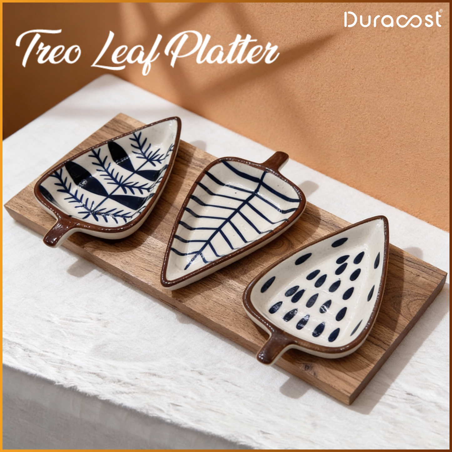 DuraCast® Treo Leaf Platter – Premium Snack & Chutney Server Set