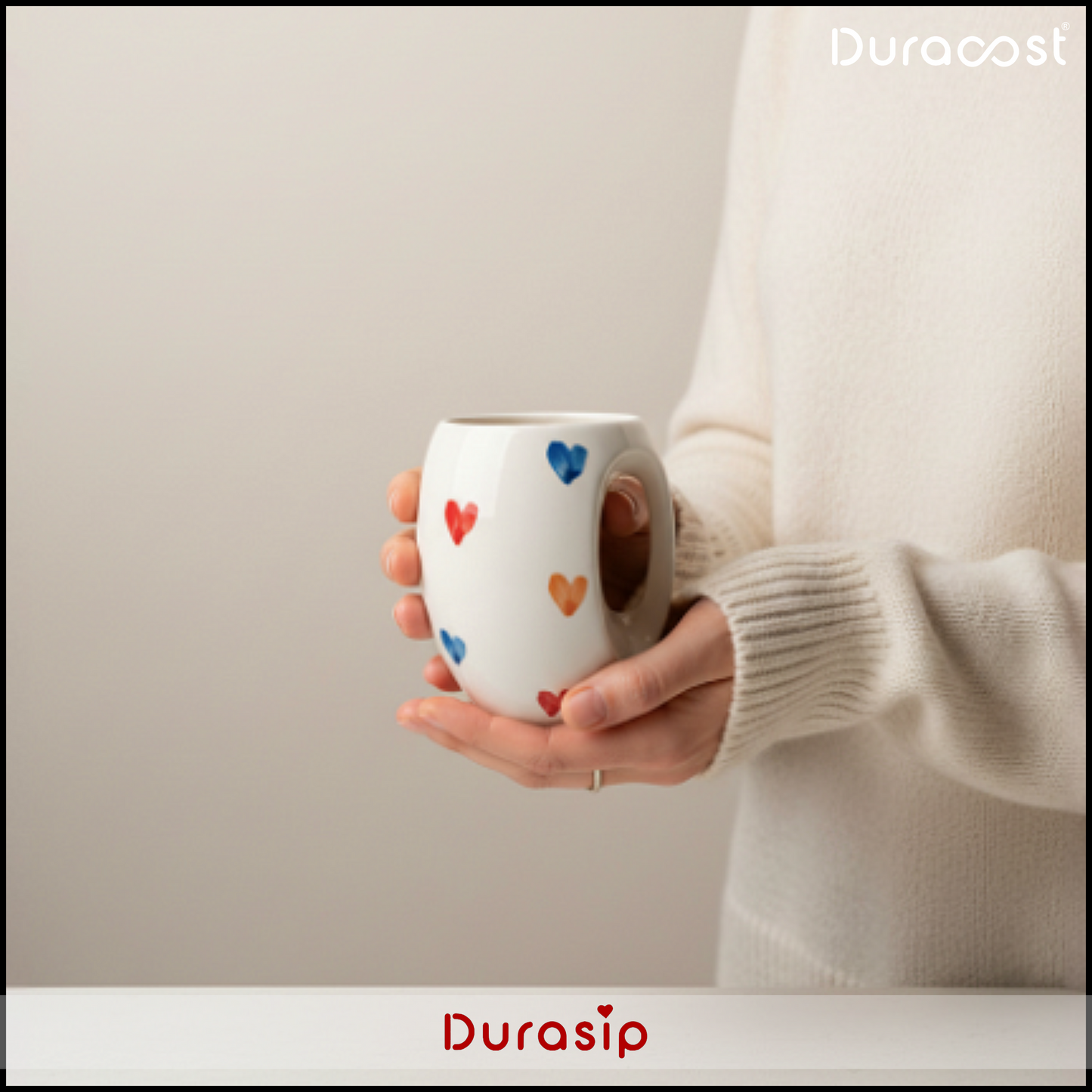 DuraSip™ Amoré Ceramic Mug Set of 2 – Handcrafted Heart Design Coffee & Tea Cups | Premium Couple Gift