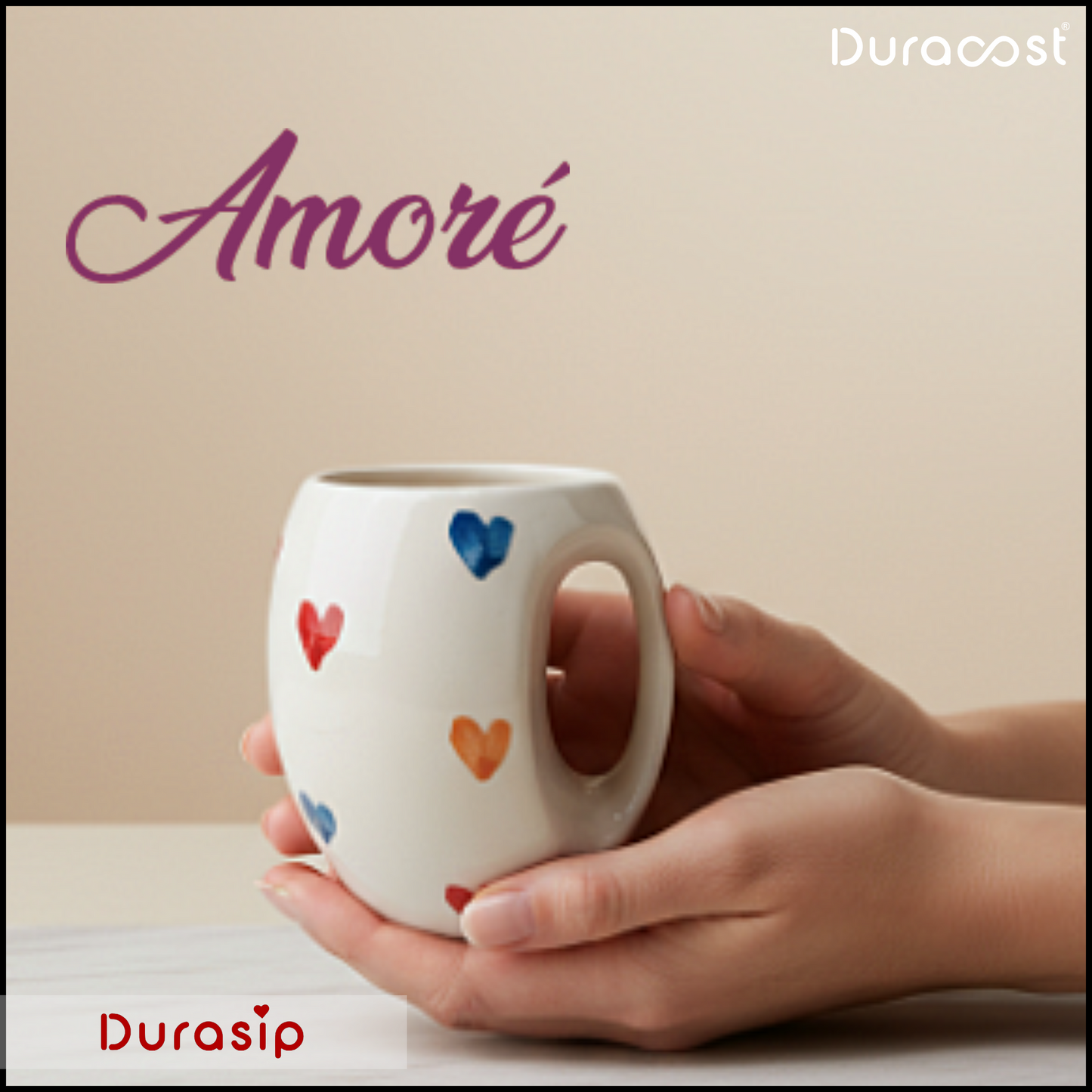 DuraSip™ Amoré Ceramic Mug Set of 2 – Handcrafted Heart Design Coffee & Tea Cups | Premium Couple Gift