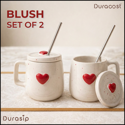 DuraSip™ Blush Ceramic Mug Set of 2 with Lid & Stainless Steel Straw
