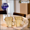 DuraSip Flora Mugs – Elegant Amber Glass Mugs (Set of 2)
