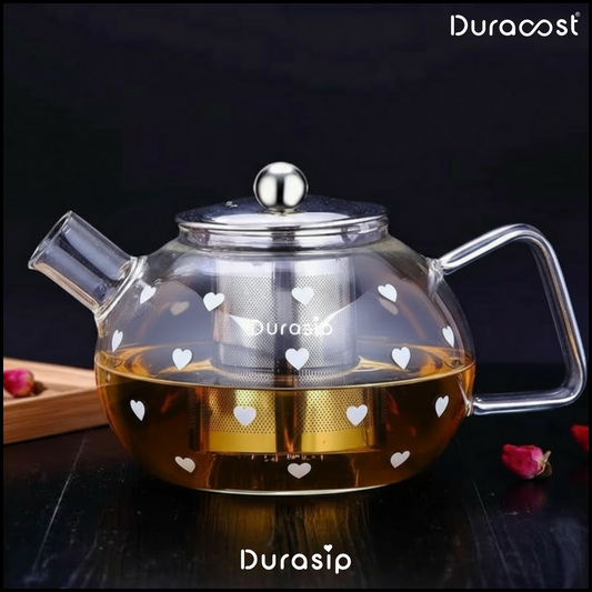 DuraSip™ Heart Brew Premium Glass Kettle – Heat-Resistant Borosilicate Glass Teapot | Gas Stove & Microwave Safe | Elegant Tea & Coffee Server