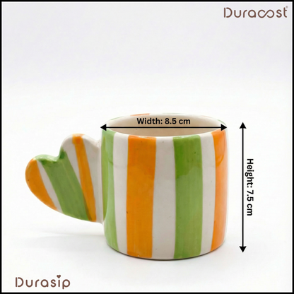 DuraSip™ Love Lines | Heart-Handle Striped Ceramic Mugs – Set of 2