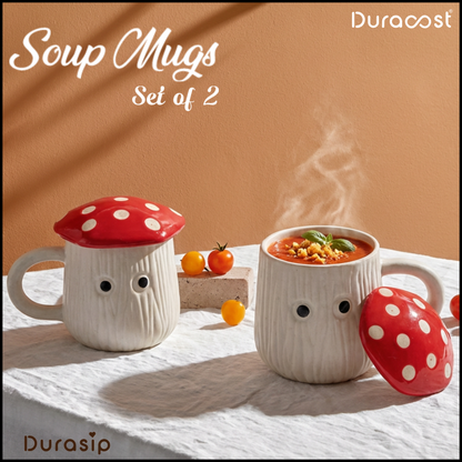 DuraSip™ Mush Mug | Mushroom-Shaped Ceramic Soup Mugs with Lids (Set of 2/4)