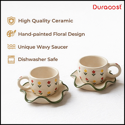DuraSip™ Petals Ceramic Cup & Saucer Set (Set of 2)