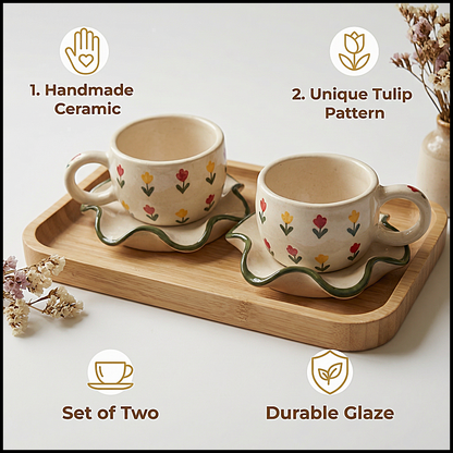 DuraSip™ Petals Ceramic Cup & Saucer Set (Set of 2)