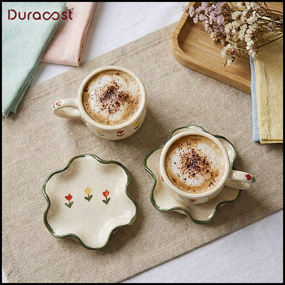 DuraSip™ Petals Ceramic Cup & Saucer Set (Set of 2)
