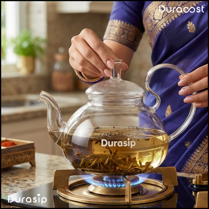 DuraSip™ Phoenix Kettle Set | Premium Borosilicate Glass Kettle with 2/4/6 Cups & Optional Wooden Tray | Elegant Tea & Coffee Server