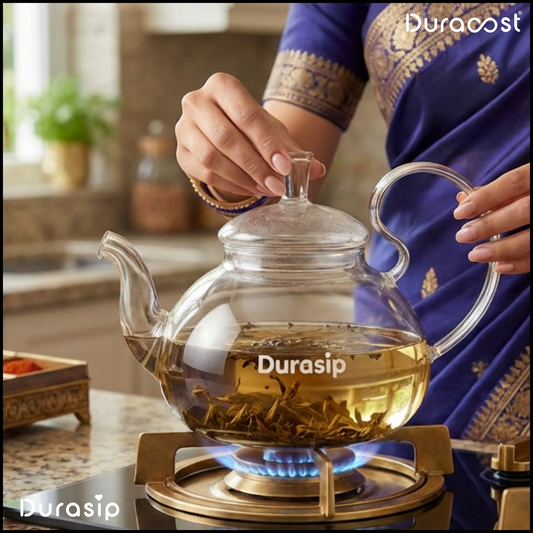 DuraSip™ Phoenix Kettle Set | Premium Borosilicate Glass Kettle with 2/4/6 Cups & Optional Wooden Tray | Elegant Tea & Coffee Server