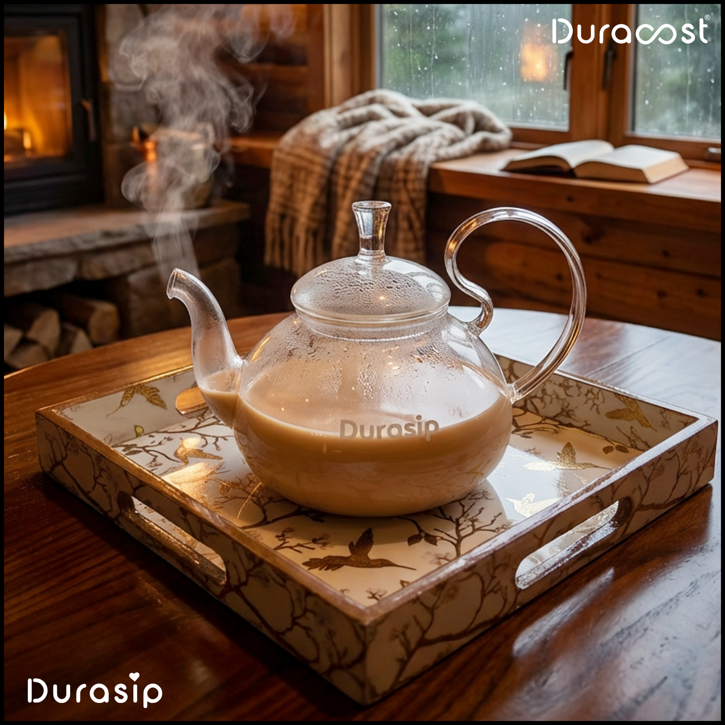 DuraSip™ Phoenix Kettle Set | Premium Borosilicate Glass Kettle with 2/4/6 Cups & Optional Wooden Tray | Elegant Tea & Coffee Server