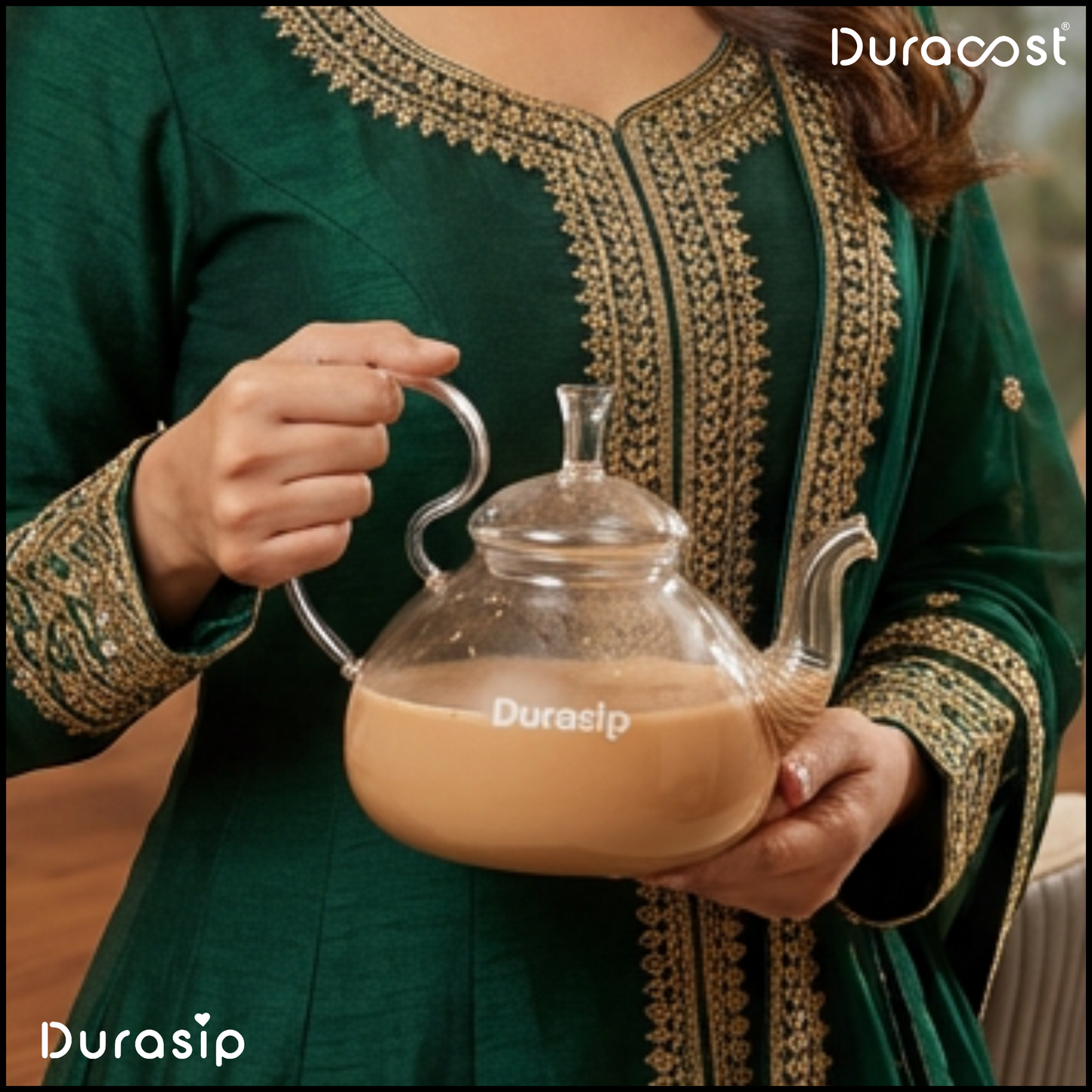 DuraSip™ Phoenix Kettle Set | Premium Borosilicate Glass Kettle with 2/4/6 Cups & Optional Wooden Tray | Elegant Tea & Coffee Server