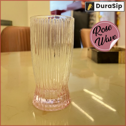🌸 DuraSip Rose Wave – 360ml Textured Pink Ombre Glass with Vertical Stripes | Premium Drinkware for Elegant Dining