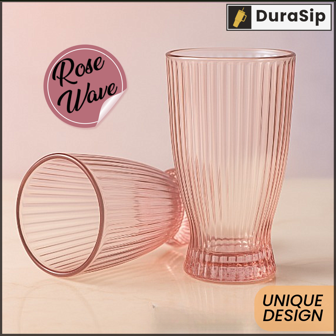🌸 DuraSip Rose Wave – 360ml Textured Pink Ombre Glass with Vertical Stripes | Premium Drinkware for Elegant Dining
