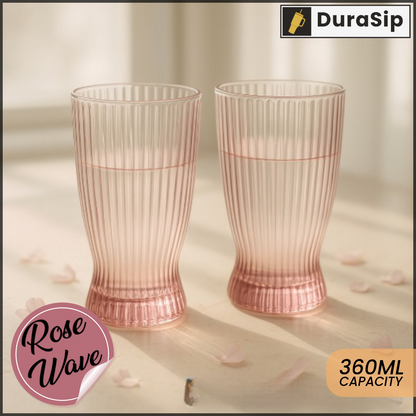🌸 DuraSip Rose Wave – 360ml Textured Pink Ombre Glass with Vertical Stripes | Premium Drinkware for Elegant Dining