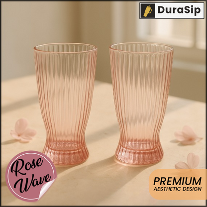 🌸 DuraSip Rose Wave – 360ml Textured Pink Ombre Glass with Vertical Stripes | Premium Drinkware for Elegant Dining