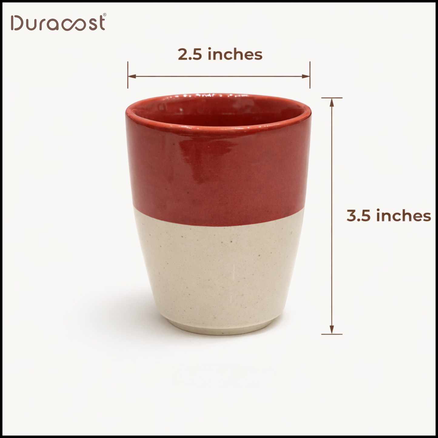 DuraSip™ Scarlet Ceramic Tea Cups Set of 6 | Dual-Tone Red/Black & Off-White | 190 ml