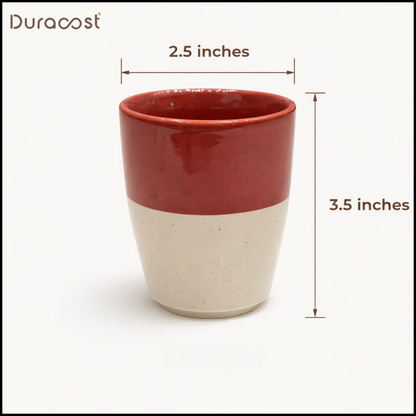 DuraSip™ Scarlet Ceramic Tea Cups Set of 6 | Dual-Tone Red/Black & Off-White | 190 ml