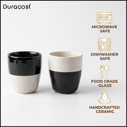 DuraSip™ Scarlet Ceramic Tea Cups Set of 6 | Dual-Tone Red/Black & Off-White | 190 ml