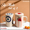 DuraSip™ Sip Mate – Set of 2 Ceramic Mugs with Lids | Choose from Evil Eye or Watermelon Design | Premium Tea & Coffee Cups