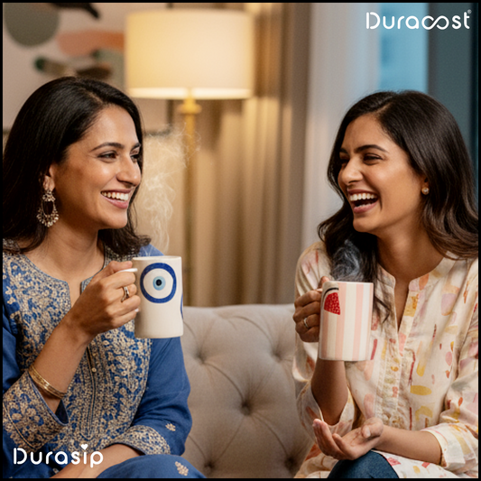 DuraSip™ Sip Mate – Set of 2 Ceramic Mugs with Lids | Choose from Evil Eye or Watermelon Design | Premium Tea & Coffee Cups