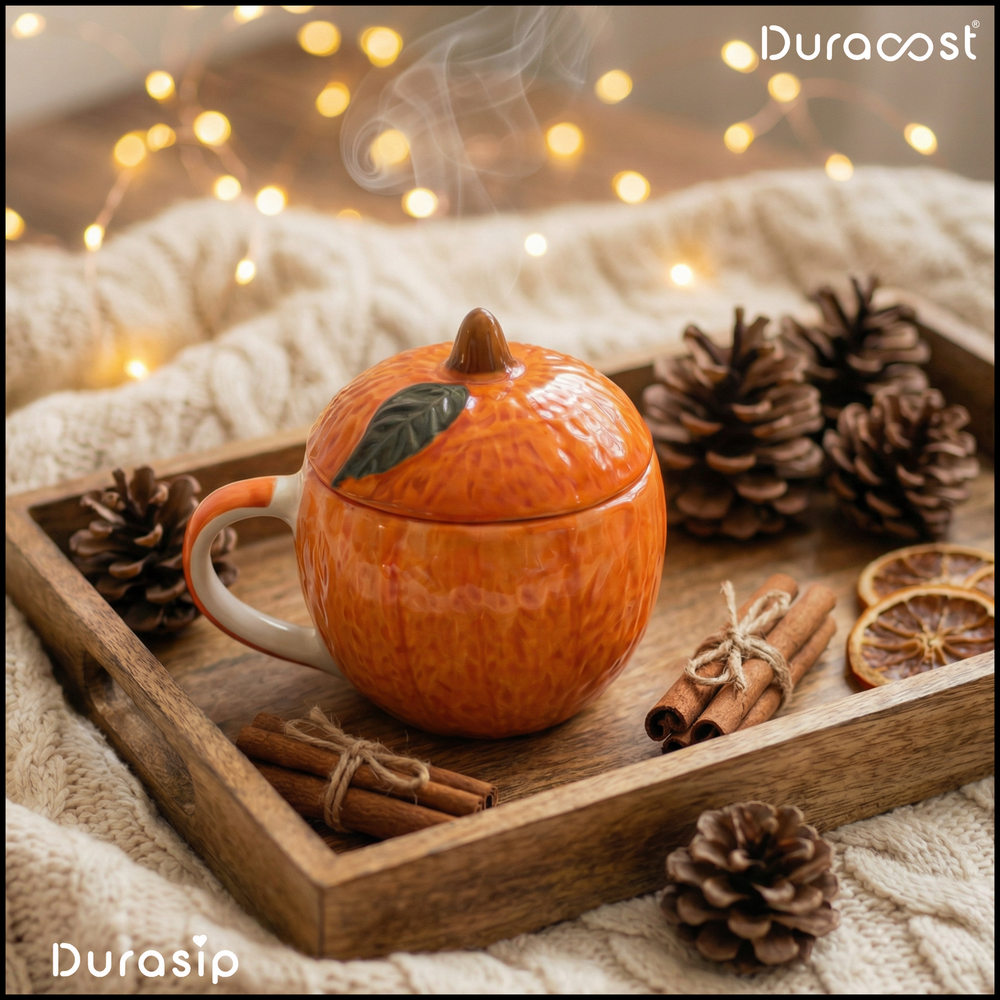 DuraSip™ Snug Mug Set | Ceramic Pumpkin Soup Mugs with Lids | Premium Serveware (Set of 2/4/6)